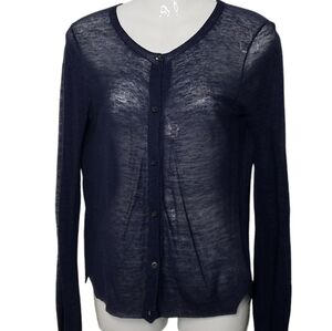 Theory Linen Viscose Lightweight Cardigan Navy Blue Button Up Women's Sz…